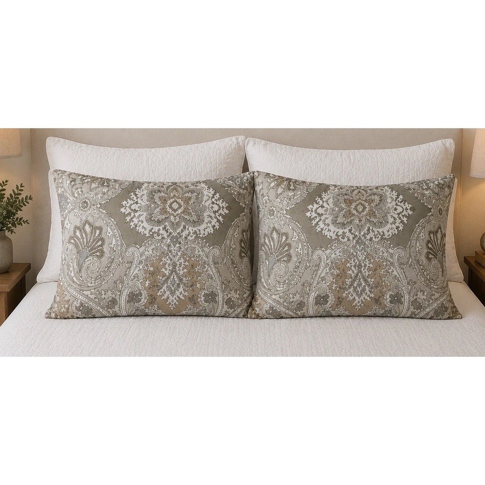 Echo Paisley Decorative Pillow Covers Set of 2 Gray Taupe Boho Farmhouse 22x28